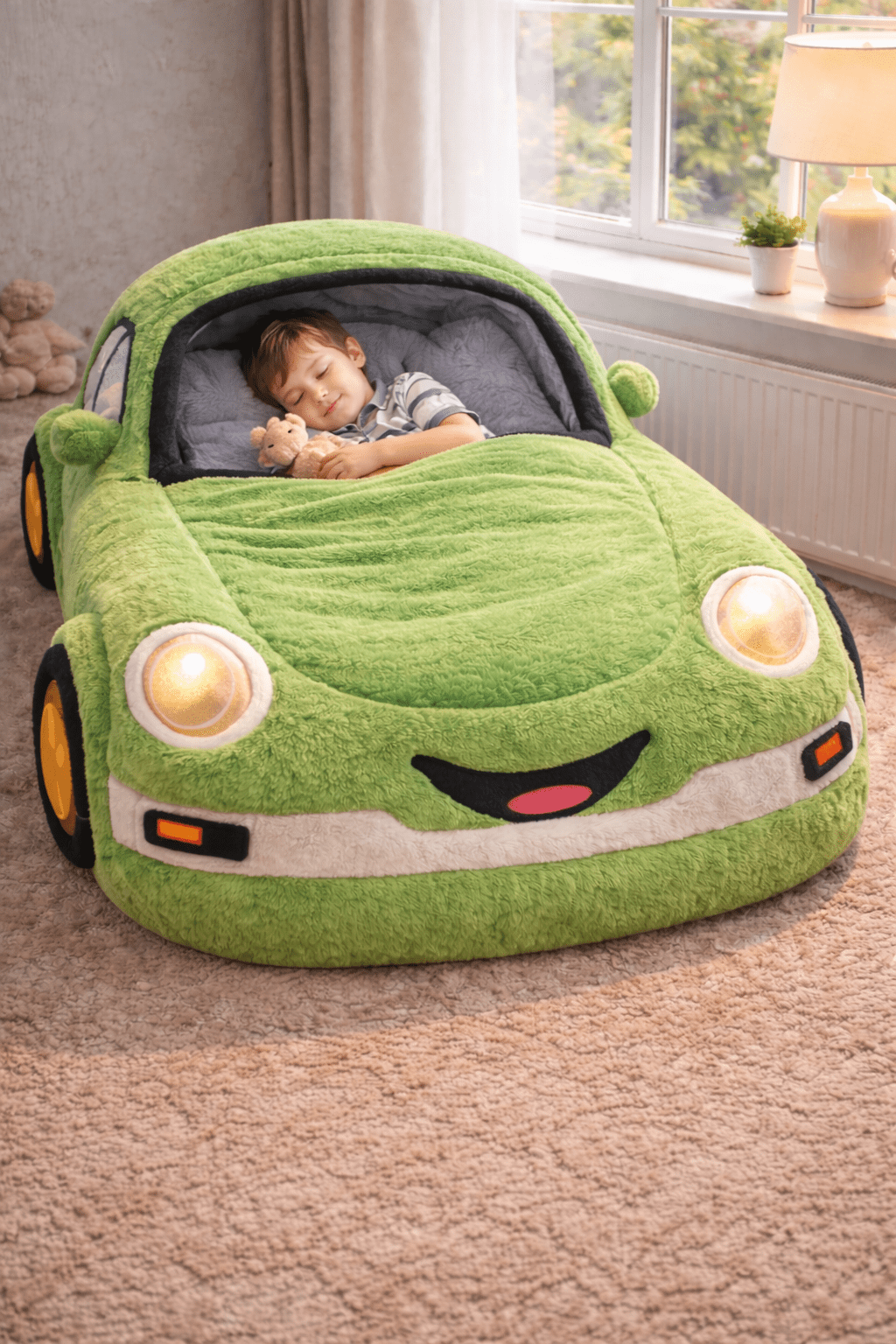 Kids Car-Shaped Sleeping Bag Bed – Soft Plush Floor Bed for Toddlers & Kids