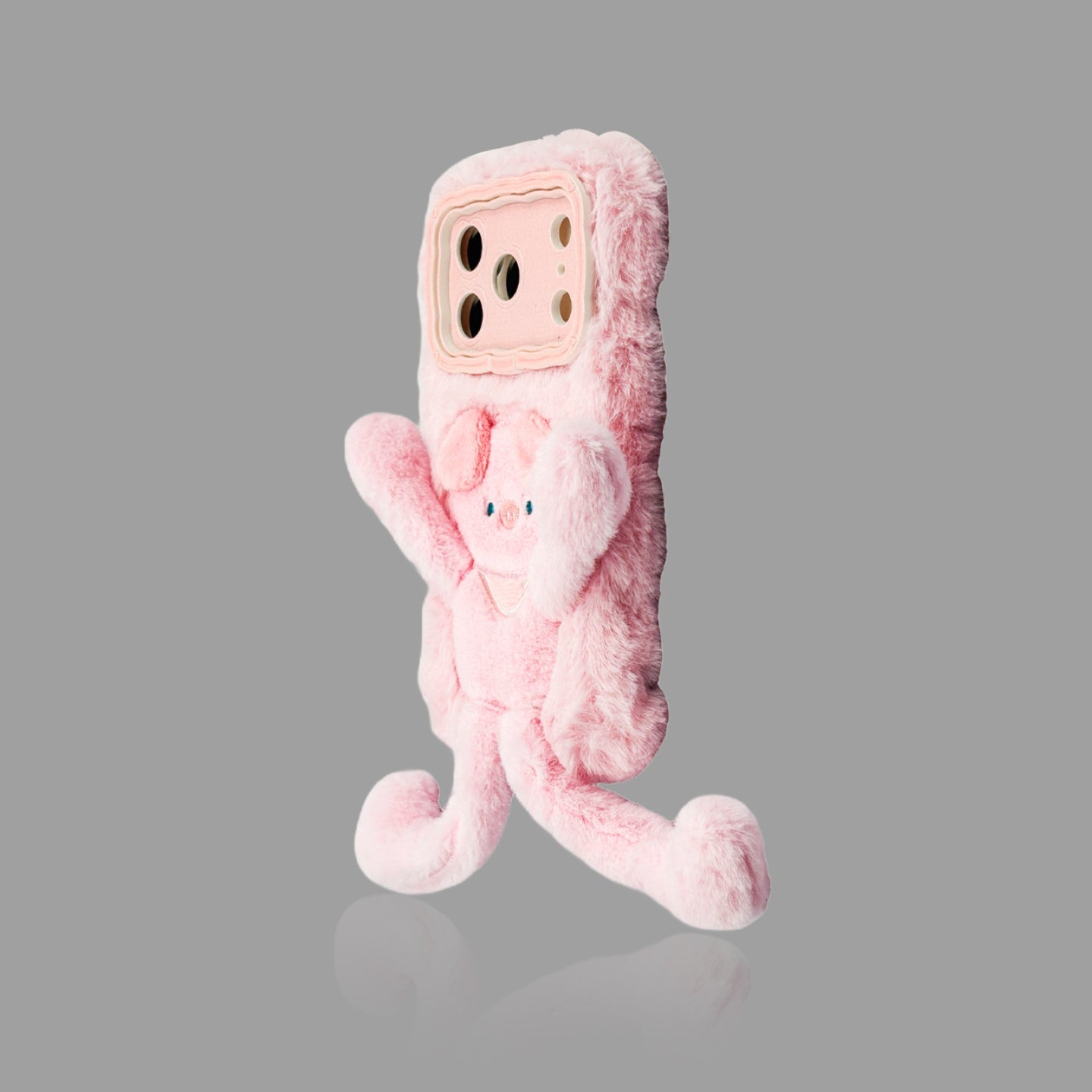 Plush Cartoon Pull-Legs iPhone Case with Lens Frame Stand