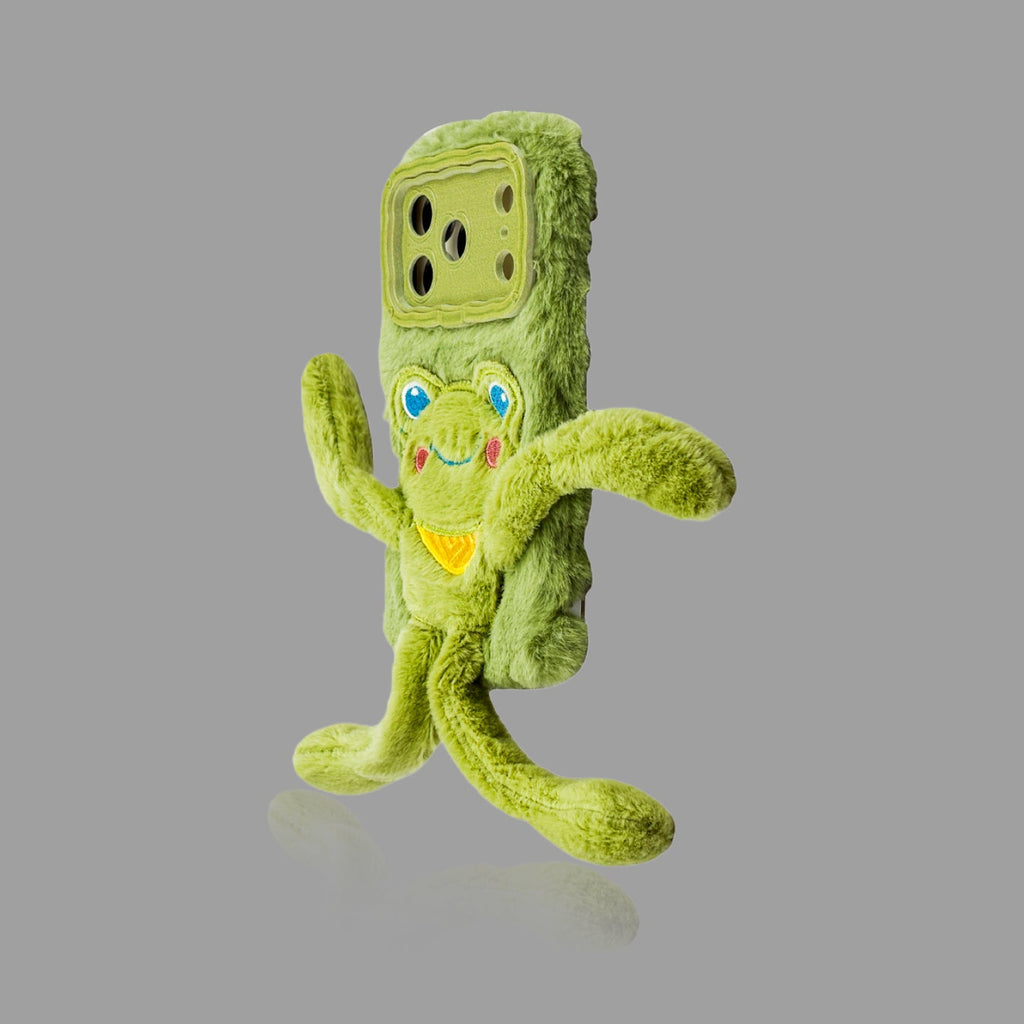 Plush Cartoon Pull-Legs iPhone Case with Lens Frame Stand