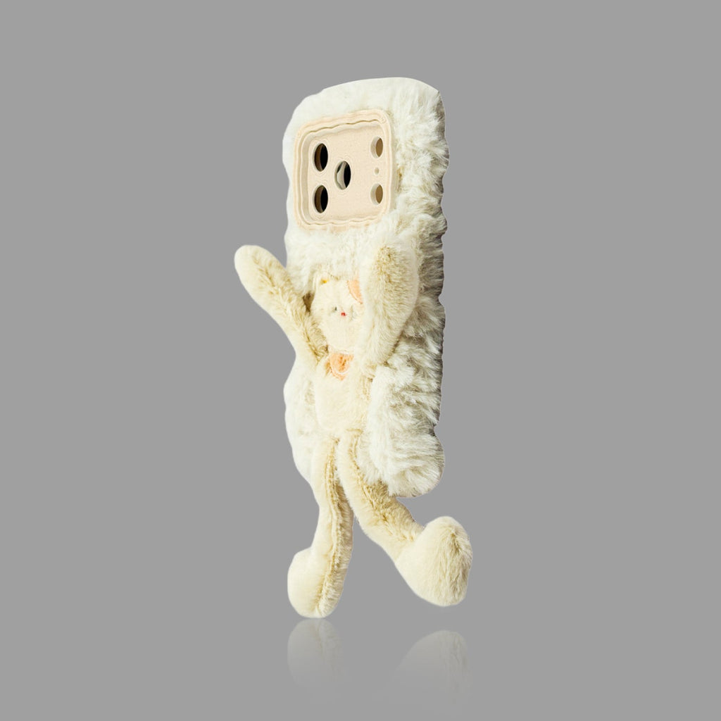 Plush Cartoon Pull-Legs iPhone Case with Lens Frame Stand