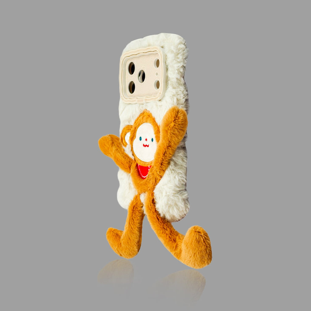 Plush Cartoon Pull-Legs iPhone Case with Lens Frame Stand